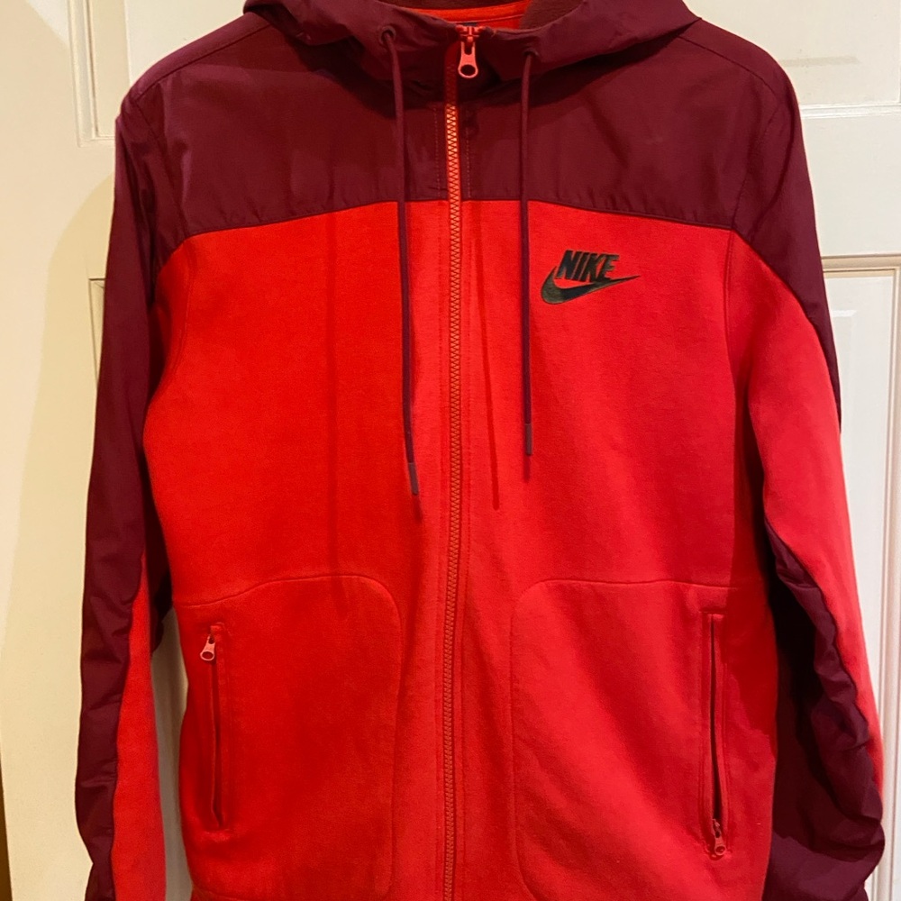 Nike Red and Burgundy Full-Zip Windbreaker Hoodie